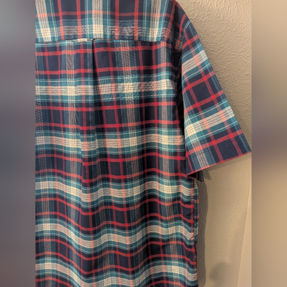 John Ashford Button Up Shirt Men’s Mediun Plaid Short Sleeves Wrinkle Free Work - Picture 6 of 6